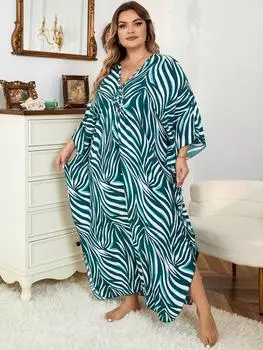 EDOLYNSA Женская пляжная одежда в зеленую полоску, богемный халат, кафтан, домашнее платье большого размера, халат, домашняя одежда, накидка на купальник One Size разноцветный