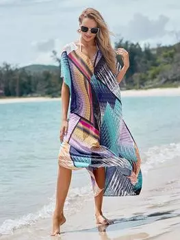 EDOLYNSA Женские бикини-накидки Бохо-принтованный домашний халат-кафтан Летнее платье Пляжный наряд Пляжная одежда Купальник-накидка One Size разноцветный