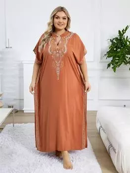EDOLYNSA Женские кафтан с вышитыми рукавами «летучая мышь» Модные праздничные платья Moo Moo Свободная уютная одежда для отдыха Домашнее платье Wrap Q1653 One Size оранжевый