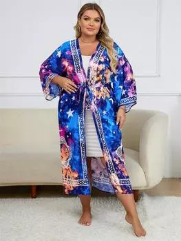 EDOLYNSA женское кимоно-кардиган с принтом в стиле бохо, большие размеры, туника, пляжная одежда для отдыха, купальный костюм, накидка, дышащий халат, Q1414 One Size разноцветный