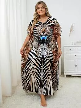 EDOLYNSA женское платье с леопардовым принтом, халат больших размеров, кафтан, богемное длинное платье для пляжного отдыха, платье Moo Moo, летняя одежда, дышащий наряд Q1415
