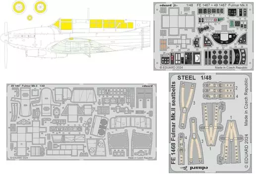 Eduard Big ED Set Fairy Fulmar Big ED Parts Set Set of 3 types including seat and painted mask Plastic model parts EDU BIG49429 1/48 Mk.II (for