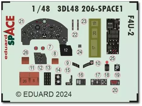 Eduard Space Decal Interior 3D Decal Parts Set Hobby Plastic Model Decal EDU 3DL48206 1/48 F4U-2 с травлением (для Босса)