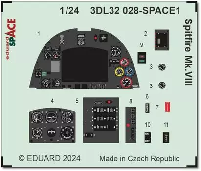 Eduard Space Decal Spitfire Interior 3D Decal Parts Set Plastic Model Decal EDU 3DL32028 1/24 Mk.VIII с травлением (Для Airfix)