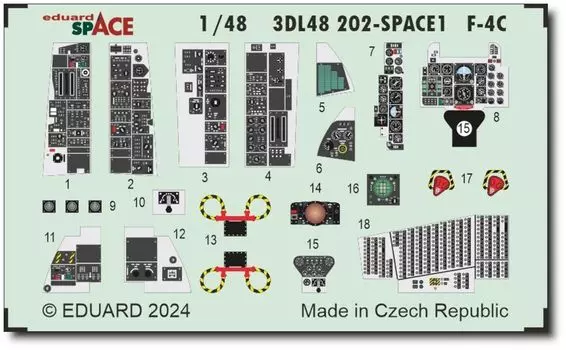 Eduard Space Interior 3D Parts Set Plastic Model Decal EDU3DL48202 1/48 F-4C Decal/Etched (для Академии)