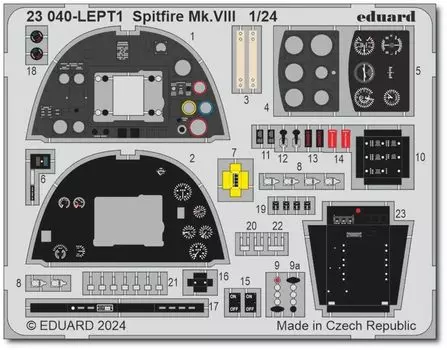 Eduard Spitfire Травленые детали для пластиковой модели EDU23040 1/24 Фототравление Mk.VIII (для Airfix)
