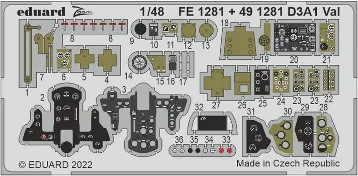Eduard Zoom Series Aichi Aircraft Type 99 Carrier Bomber Type 11 Parts Plastic Model Parts EDUFE1281 1/48 Photo-Etched (For Hasegawa)