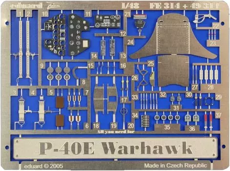 Eduard Zoom Series Warhawk Parts Plastic Model Parts EDUFE314 1/48 P-40E Photo-Etched (For Hasegawa)