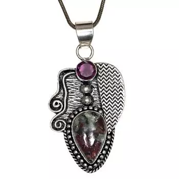 Серебряный кулон ручной работы с драгоценным камнем аметистом эдулитом на День матери 2,5 дюйма