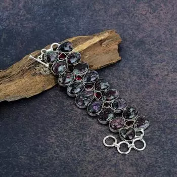 Edulite, браслет с красным гранатом, ювелирные изделия из стерлингового серебра 925 пробы, красивый браслет ручной работы для свадебного подарка Adjustable with 8 inches красный