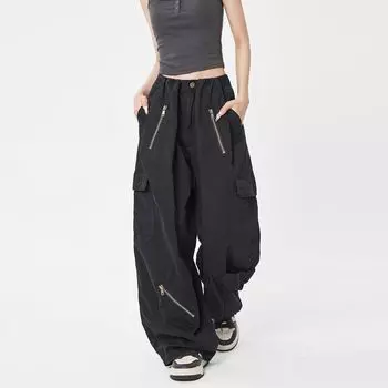 EdX American Style Army Green Paratrooper Pants Summer Cargo Pants Women s Loose Loose Pants Mop Pants Thin Washed Cotton Black(Thin section) S(45.00 kg-50.00 kg)