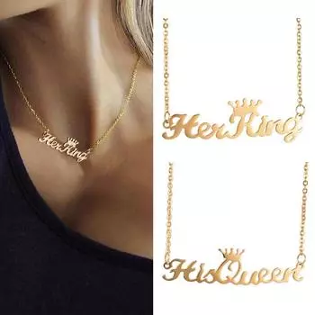 Ее король, его королева, ожерелье из нержавеющей стали с английскими буквами, подвеска для пары, подарок на день Святого Валентина King