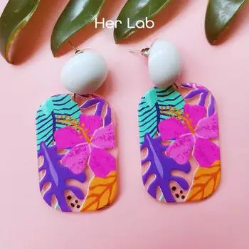 Ее лаборатория | Цветные акриловые серьги с цветком персика, висячие серьги из смолы, богемные модные ювелирные изделия, серьги для женщин и девочек