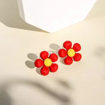 Ее лаборатория | Красные круглые висячие серьги с цветочным диском для женщин и девочек