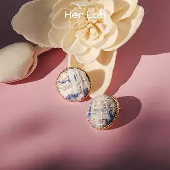 Ее лаборатория | Круглые гипоаллергенные серьги-гвоздики с натуральным гальваническим камнем для женщин и девочек