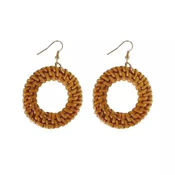 Ее лаборатория | Легкие эффектные серьги из ротанга с геометрическим узором и кисточками в богемном стиле