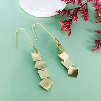 Ее лаборатория | Маленькие висячие серьги-капли, длинные обручи с геометрическим рисунком, матовое золото, квадратные украшения на каждый день для женщин и девочек