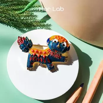 Ее лаборатория | Новинка, брошь в китайском стиле, брошь в виде льва, украшение для одежды, нагрудная булавка