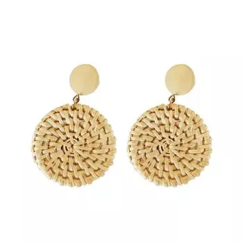 Ее лаборатория | Соломенные серьги из ротанга ручной работы в стиле бохо с круглым круглым шаром, плетеной оплеткой, тканые серьги-капли в форме диска