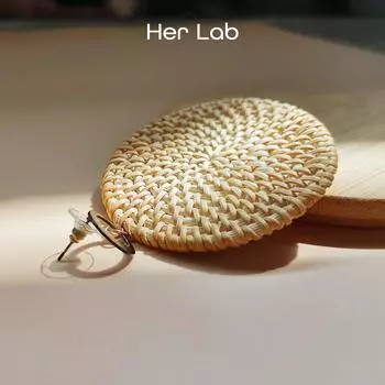 Ее лаборатория | Соломенные серьги из ротанга ручной работы в стиле бохо, круглый круглый шар, плетеная оплетка, плетеный диск, висячие серьги-кольца