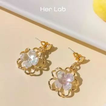Ее лаборатория | Уникальные шикарные серьги ручной работы в стиле бохо с белыми полыми кристаллами, двухслойные серьги с цветком, летние пляжные каникулы, цветочные серьги для женщин и девочек