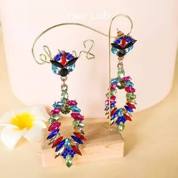 Ее лаборатория | Висячие серьги с кристаллами и стразами для женщин, свадебные украшения, роскошные серьги-подвески с люстрой