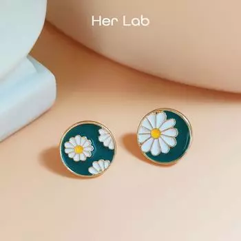 Ее лаборатория | Золотые круглые серьги с цветочным диском для женщин и девочек с подвесками в стиле бохо, круглые серьги-гвоздики с диском и цветком, преувеличенные