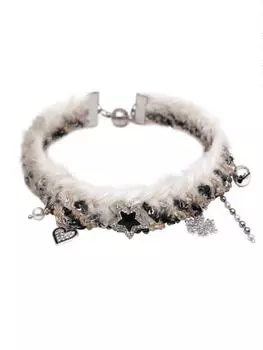 Ее лабораторные украшения | Белое плюшевое колье, кулон из снежной жемчужины с бриллиантовым сердцем, цепочка-воротник, упаковка шкатулки для драгоценностей. чёрный