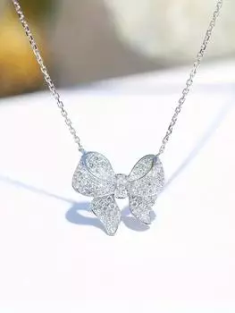 Ее лабораторные украшения | Подвеска со сломанным бриллиантовым бантом, женское серебряное ожерелье, милое и милое, упаковка шкатулки для драгоценностей серебряный