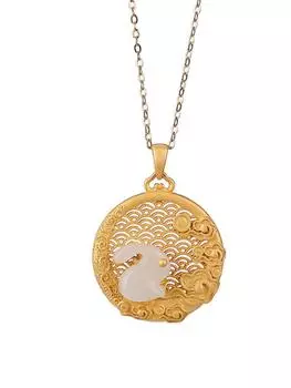 Ее лабораторные украшения | Подвеска в виде кролика из натурального нефрита, позолоченная цепочка на ключицу с вырезом 18 карат, милое ожерелье в виде луны в виде кролика, набор ювелирных изделий золотой