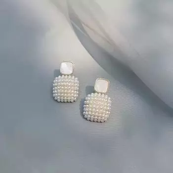 Ее лабораторные украшения | Супер красивые жемчужные серьги, квадратные серьги-гвоздики из проса, игла из серебра 925 пробы, шкатулка для драгоценностей. белый
