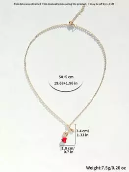 Ее лабораторные украшения | Винтажное ожерелье Цветочные веточки с подвеской в виде красной розы, ожерелье Новые аксессуары золотистый