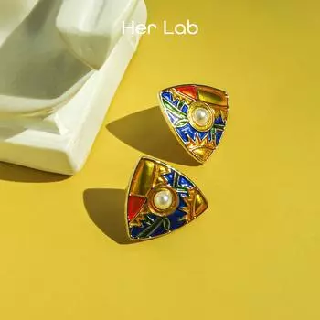 Ее лабораторные украшения | Винтажные средневековые серьги Винтажная эмаль Drip Premium Атмосферные серьги-гвоздики премиум-класса