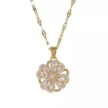 Ее лабораторные украшения | Вращающееся ожерелье из четырехлистного клевера с цирконом, не выцветает, модные высококачественные подвесные аксессуары, шкатулка для драгоценностей