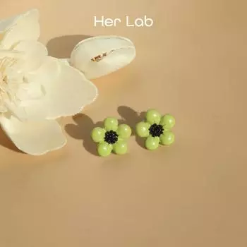 Ее ювелирные изделия из лаборатории | 18-каратное золото, эмаль, цветок, кристалл, серьги-кольца, модные женские серьги-гвоздики, корейские серьги-гвоздики с цветком