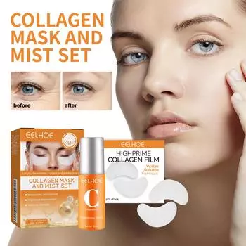EELHOE Collagen Eye Mask Spray Set Питательный уход за кожей вокруг глаз Коллагеновые питательные и увлажняющие маски для глаз 50ml