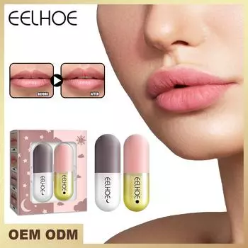 Eelhoe Day Night Мгновенный объем губ Масло для пухлых губ Увлажняющее восстанавливающее уменьшение губ Тонкая линия сыворотки Косметический сексуальный блеск для губ Макияж 2pcs-box
