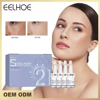 EELHOE Коллагеновый солнцезащитный крем Уход за кожей лица и тела SPF45++ УФ-защитный крем от солнца Контроль жирности Увлажняет осветляет кожу Жемчужный консилер 5ml*4pcs
