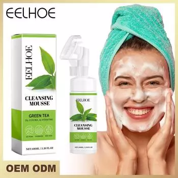 EELHOE Очищающее средство для лица с зеленым чаем, пенка для умывания лица, удаление черных точек, увлажнение, сужение пор, глубокая очистка, контроль жирности, отбеливание, уход за кожей 100ml