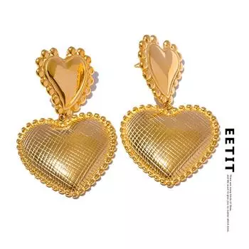 Eetit 2023 металлические серьги-капли в форме сердца Love в форме сердца, романтические серьги, предотвращающие аллергию, 18 К, с PVD-покрытием, текстура, привлекательные ювелирные изделия серебряный