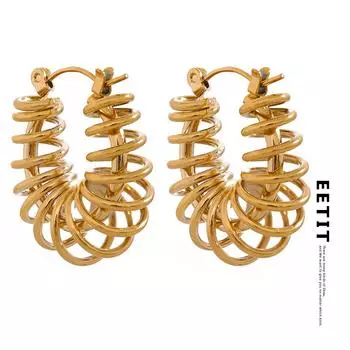 Eetit 2023 водостойкие круглые полые геометрические серьги-кольца из нержавеющей стали, необычные серьги-кольца с металлической обмоткой, массивные новые ювелирные изделия для женщин золотой