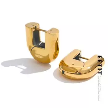 Серьги-кольца Eetit 2024 из нержавеющей стали 316L с глянцевым металлом в форме буквы U, полые, с покрытием PVD 18K, привлекательные, водонепроницаемые, ювелирные изделия золотой