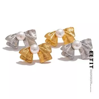 Eetit 2024 модные серьги-гвоздики с бантом из искусственного жемчуга, позолоченные серьги из нержавеющей стали 18 карат, повседневные украшения для женщин золотой