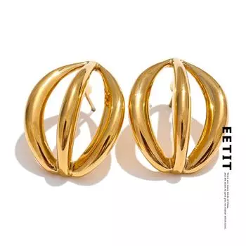 Eetit 2024 Серьги-гвоздики из нержавеющей стали с полукруглой геометрической формой, полые, 18-каратное PVD-покрытие, повседневные, высококачественные, оптовая продажа ювелирных изделий с подвесками