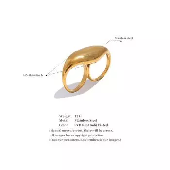 Eetit 2024 Stainless Steel Metal Double Finger Geometric Ring Personality Rust Proof Attractive Big Exaggerated Jewelry Gift