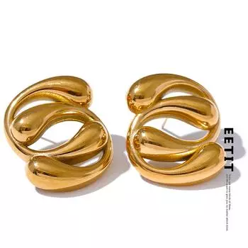 Eetit 2024 стильные уникальные массивные серьги-гвоздики из нержавеющей стали с геометрическим рисунком, 18-каратное позолоченное водонепроницаемое ювелирное изделие высокого качества, подарок золотой