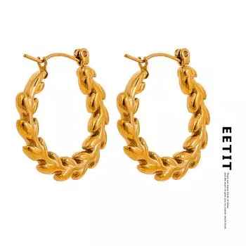 Eetit 25 мм круглые серьги-кольца из нержавеющей стали в форме листа, водонепроницаемые, предотвращающие аллергию, металлические растения, простые украшения для ушей для женщин, подарок