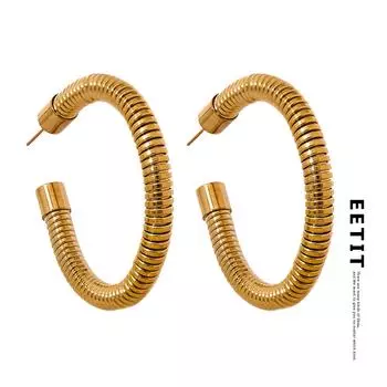 Eetit 50 мм водонепроницаемые большие круглые серьги-обнимашки из нержавеющей стали для женщин цвета: золотистый, серебряный, текстура, простые повседневные стильные украшения