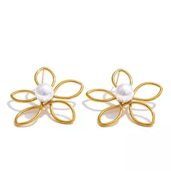 Eetit 65 мм Элегантность Имитация Жемчуга Многослойный Полый Браслет-Манжета из Нержавеющей Стали Цвета 18К Золота Шикарные Украшения на Запястье золотой