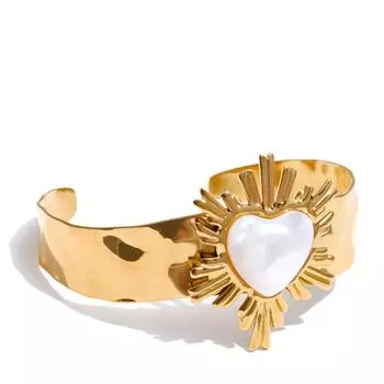 Eetit 65mm Smooth Stainless Steel Shell Heart Love Open Bracelet Bangle for Women Charm Golden Wrist Jewelry Recommend золотой